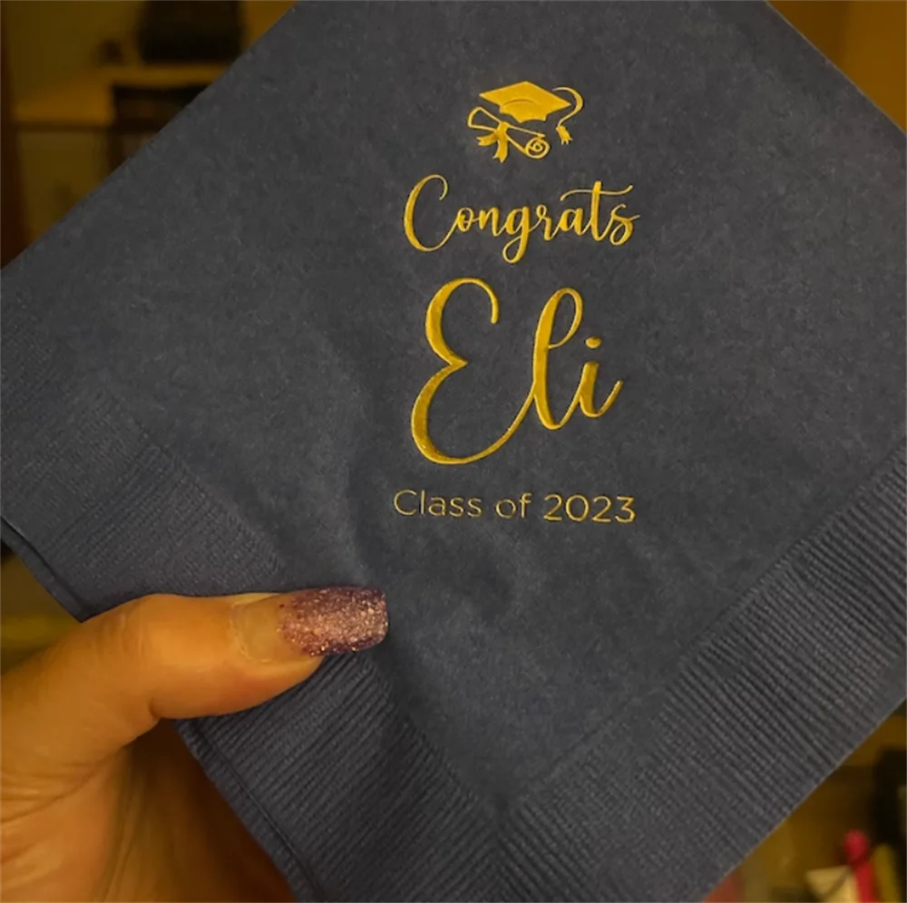 50PCS Personalized Napkins Graduation Ceremony Party Printed Custom Napkins Cocktail Beverage Luncheon Dinner Guest Towels Sizes