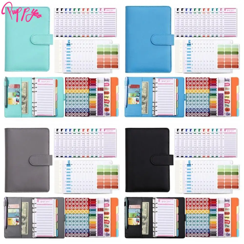 A6 Binder Ledger Macaron Colorful PVC Budget Binder Notebook PU Leather Cash Envelopes Money Binder Organizer College Student