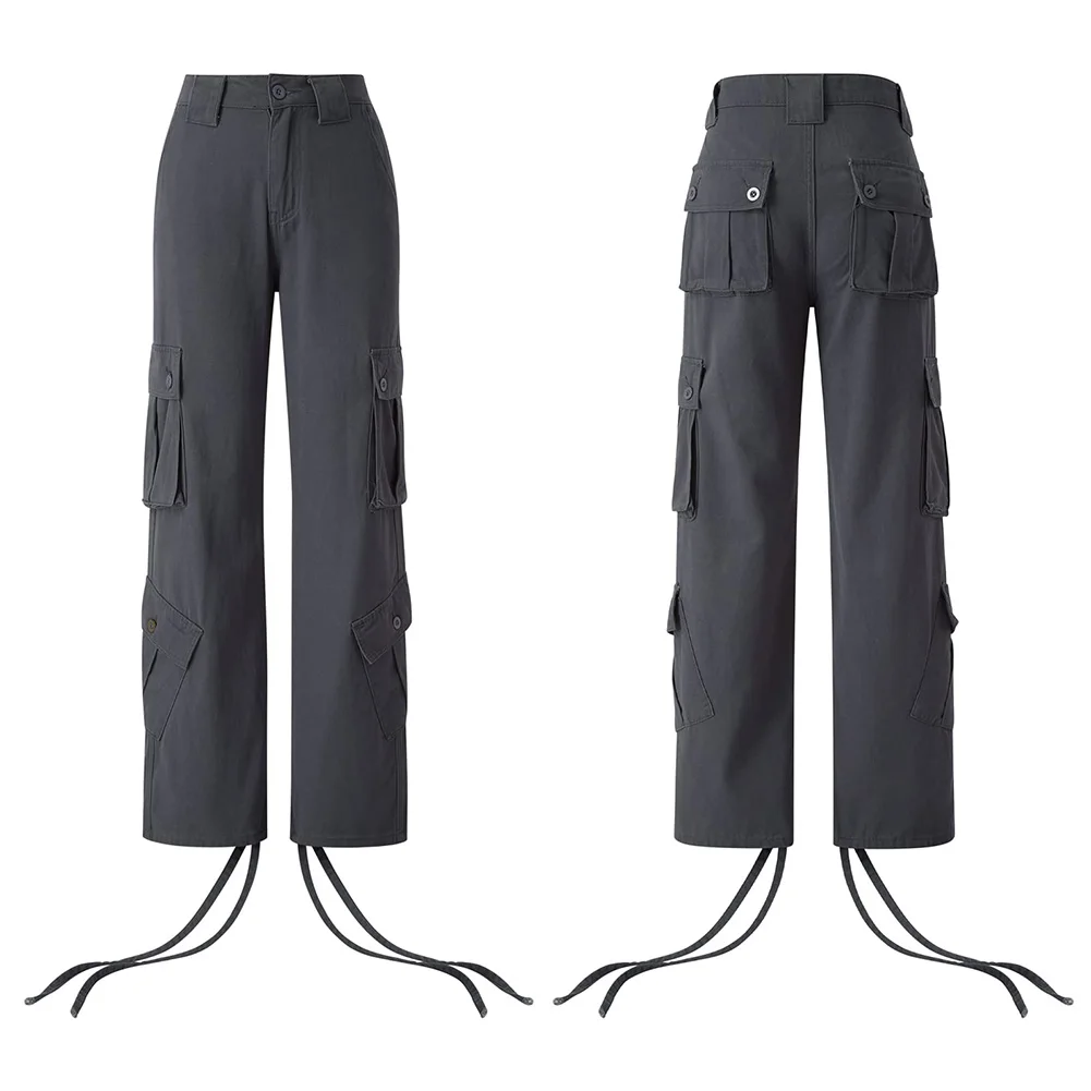 

Female Womens Trousers Baggy Cargo Jeans Flared Bell-bottoms High Waisted Hippie Loose Outfits Pants Solid Color