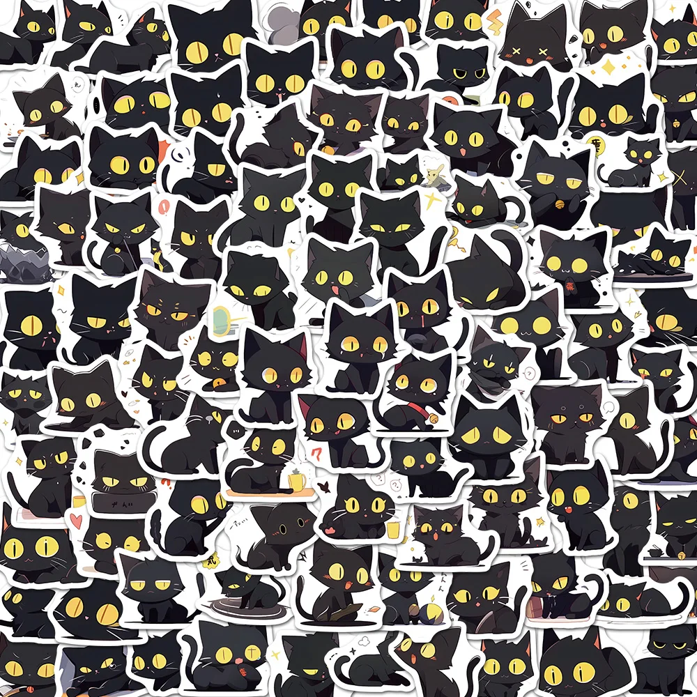 100PCS Black Cat Kawaii Stickers Decor Vintage For DIY Kids Notebook Luggage Motorcycle Skate Laptop Refrigerator Decal Toys