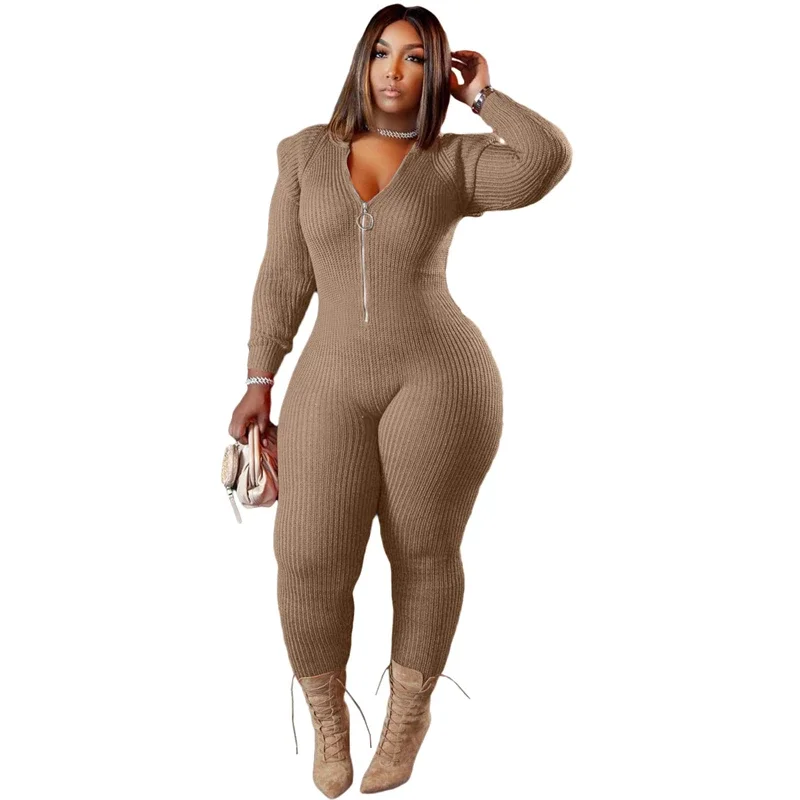 

Plus Size Women Clothing Jumpsuits Skinny Rompers Sexy One Piece Hoodie Outfits Jumpsuits Knitted Bodycon