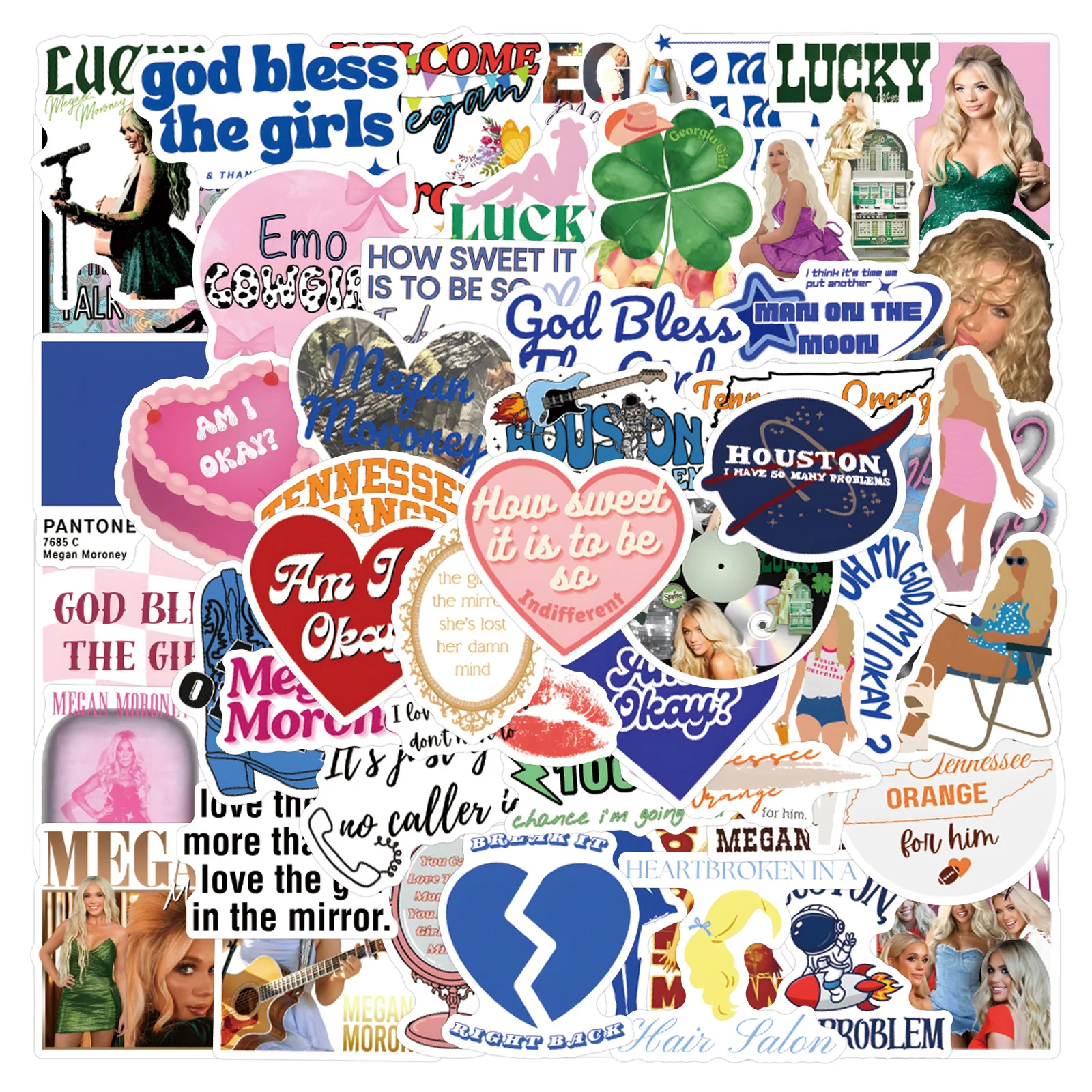 55 قطعة من ملصقات المغني ميغان موروني لتزيين حساب اليد DIY جراب هاتف كوب ماء ملصقات PET مقاومة للماء