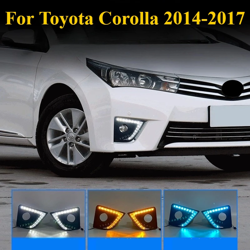 

​For Toyota Corolla 2014-2017: Tri-Color LED DRL Lights - White/Amber/Blue Flow Turn Signals w/Seamless Light Bar