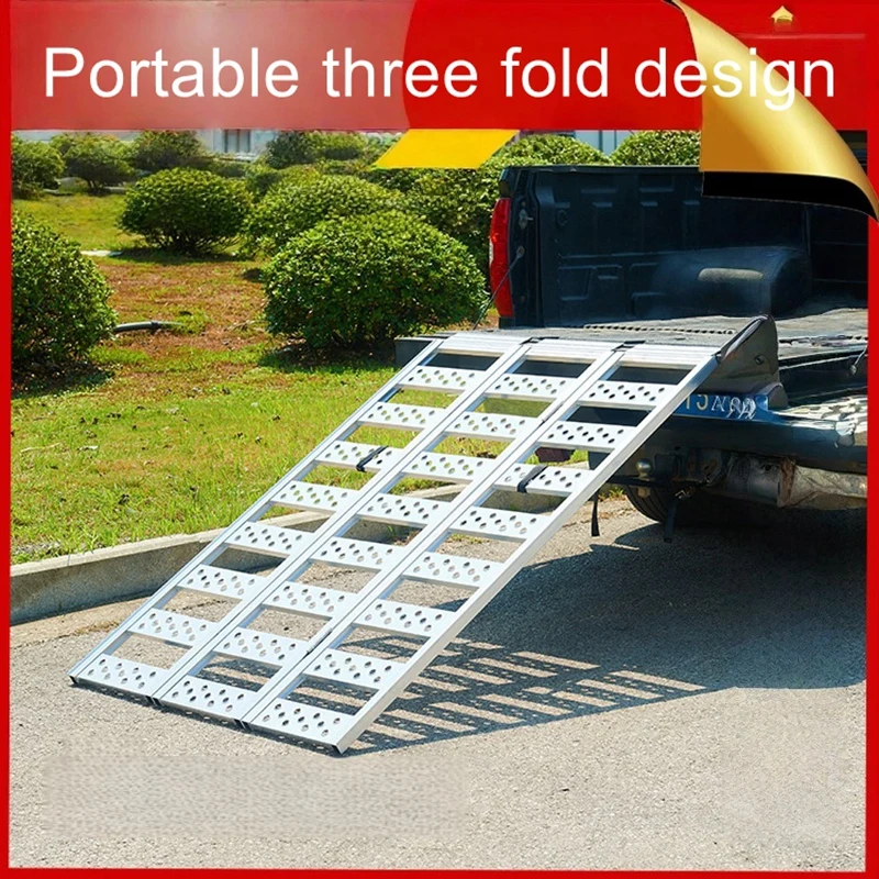 Suitable for  Motorcycle Aluminum Alloy Three-fold Board Folding Boarding Ladder with Widened Electric Vehicle Unloading Ramp