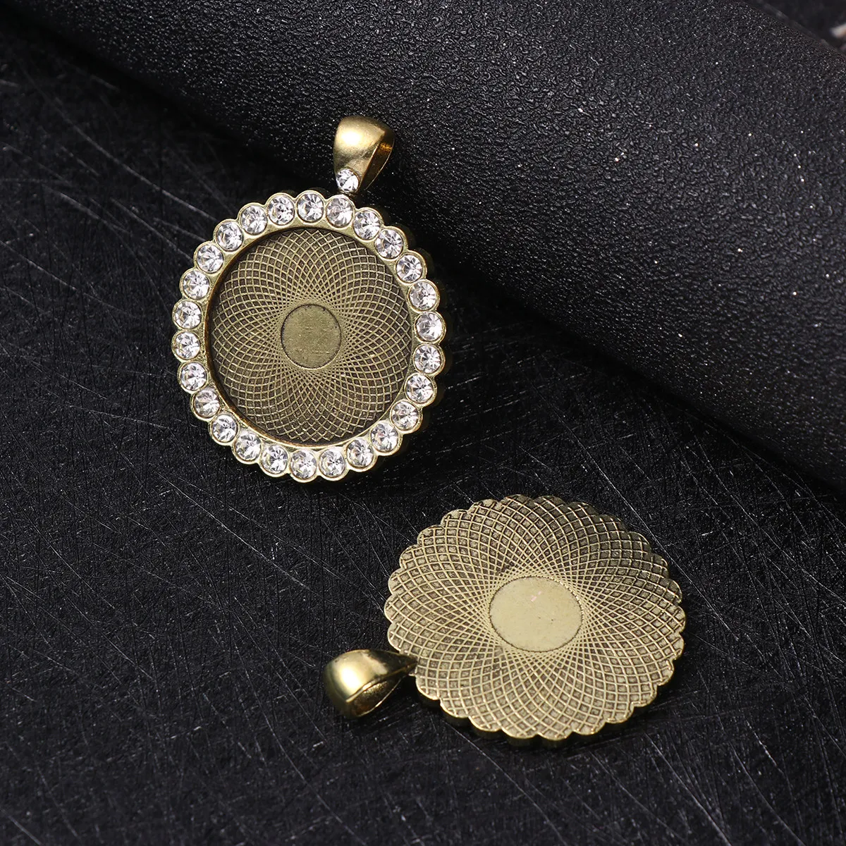 

12pcs Round Time Stone Pendant Parts 25Mm Bronze Alloy Rhinestone Jewelry Accessories Diy Craft For Kids Adults Home Decor