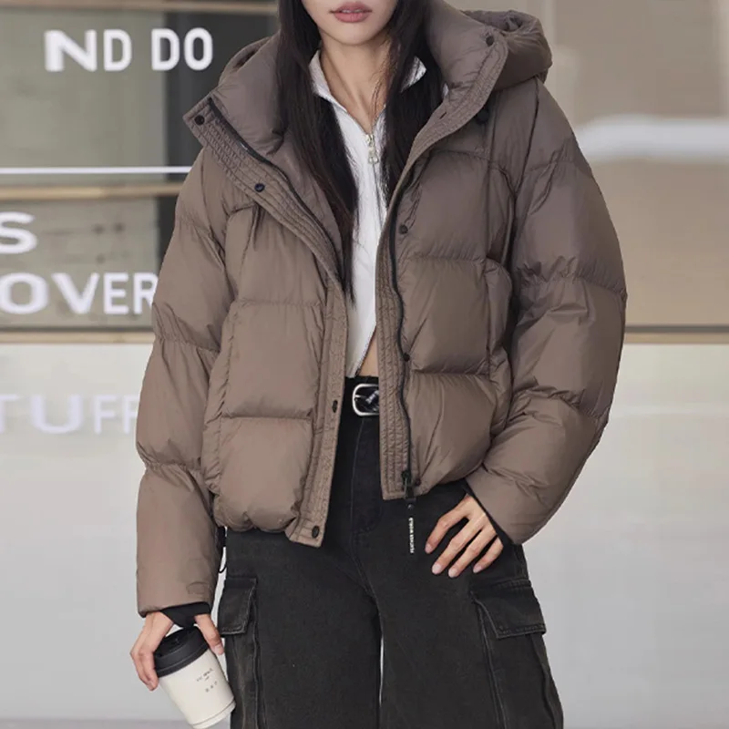 سترة بغطاء للرأس من White Duck Down للنساء، سميكة، فضفاضة، كاجوال، دافئة، سترة منتفخة للزوجين، شتاء، موضة جديدة، 2025