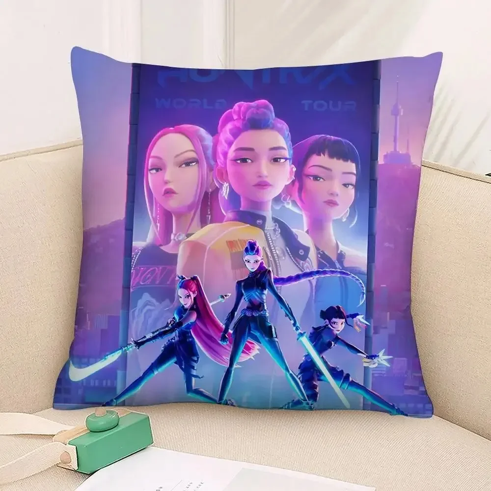 KPop Demon Hunters 2D Print Anime Pillowcase Set Plush Fabric Sofa Bedroom Car Office Decor Gift