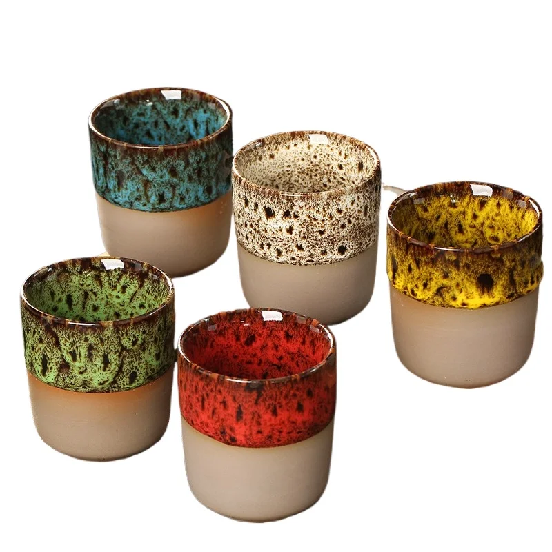 

Japanese Style Flowing Glaze Ceramic Tea Cup P‌arty Home Decor Bottles Colorful Novelty Water Glass 150ml Artistic Ornaments