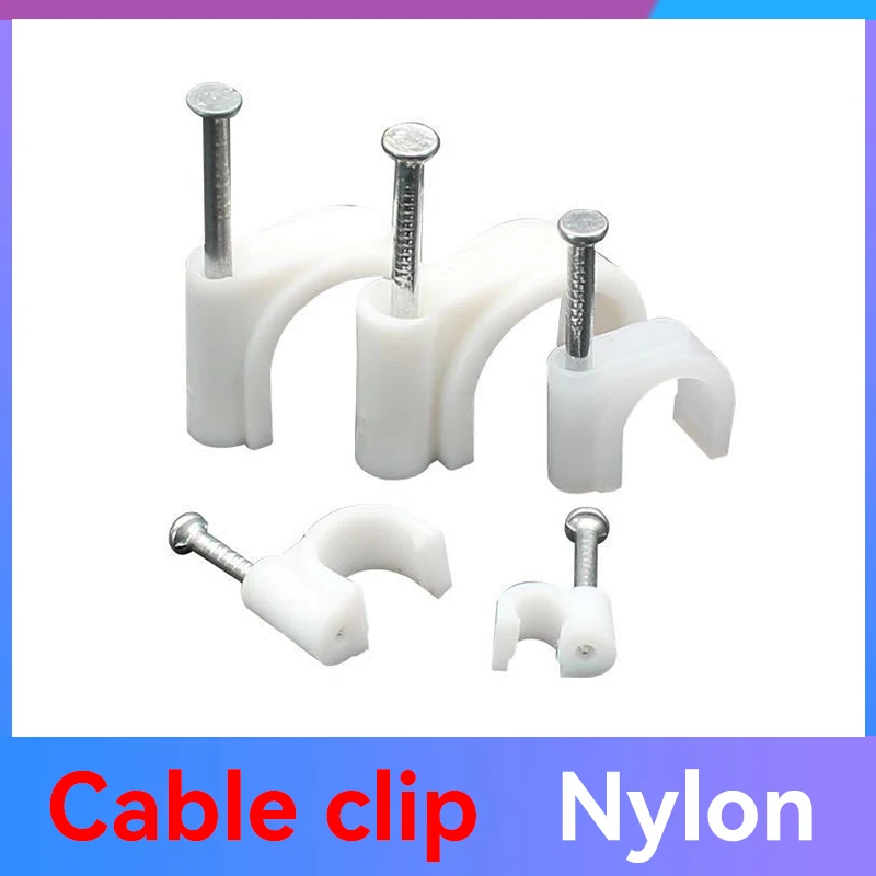 4/5/6/7/8/9/10/12mm Rectangle Shape Wire Clamp Line Buckle Fixing White Round Steel Nail Wall Hanging Screw Mount Cable Clips