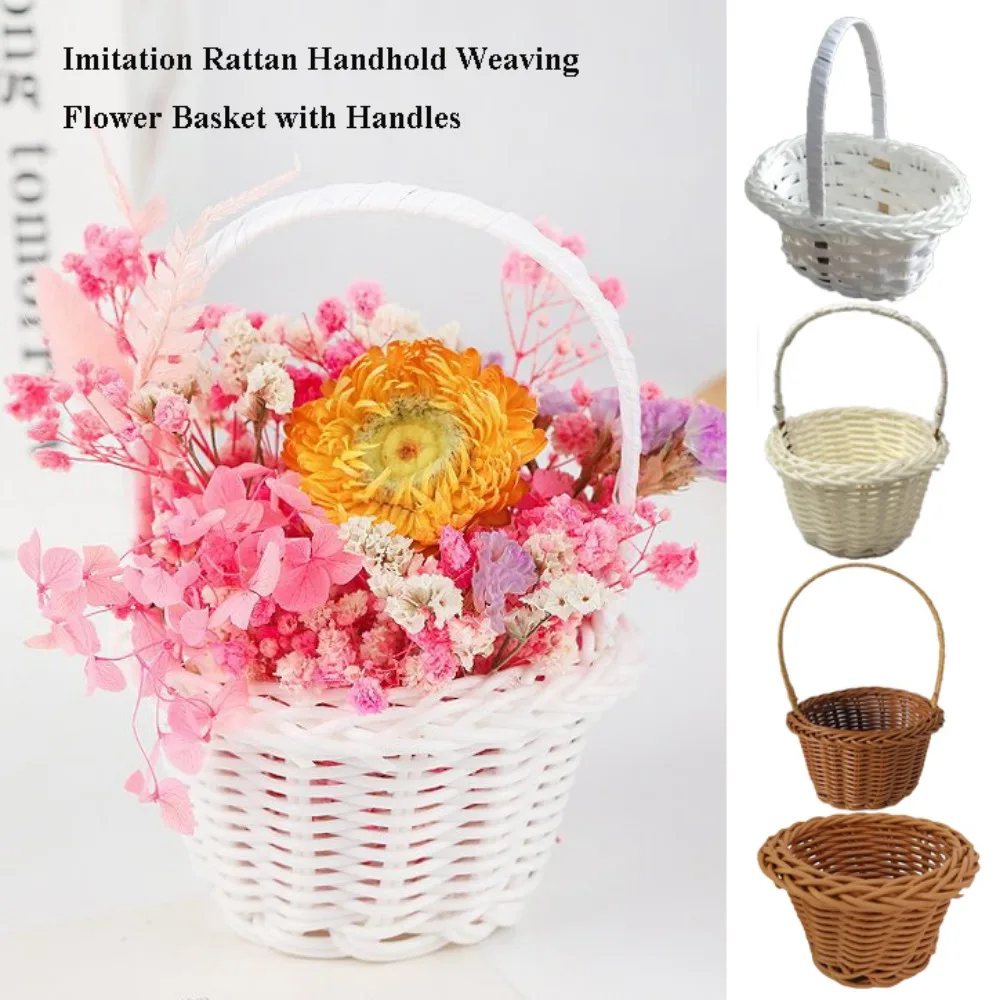 with Handle Imitation Rattan Handhold Handwoven Household Braid Storage Baskets 10 Styles Weaving Flower Basket