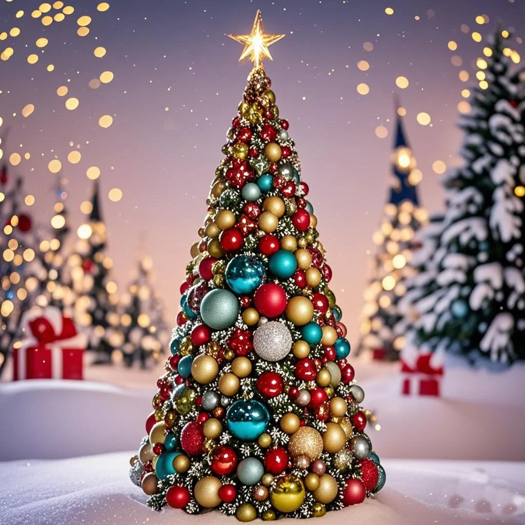

Commercial Christmas Ball Tree - 360° Rotating Ornament Display Stand Heavy-Duty Metal Frame for Malls, Hotels, Xmas Markets