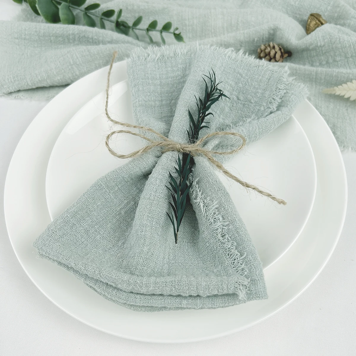 100pcs 32x32cm Christmas Sage Green Gauze Cotton Napkin Reusable Tea Towel Wedding Party Table Decor Retro Burrs napkins