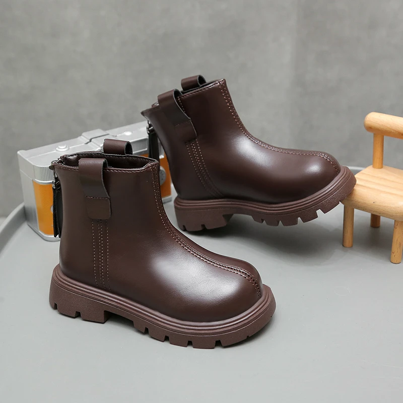 2025 New short boots warm short boots Children's winter leather boots girls' and boys' warm boots