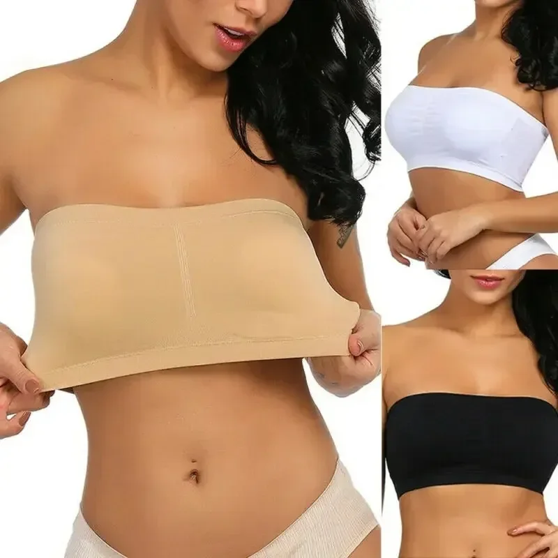 Ladies' Stretch Strapless Bra Chest Wrap Bandeau Unlined Seamless Fashionable Breathless Soft Bra Suitable for One-Shoulder Tops