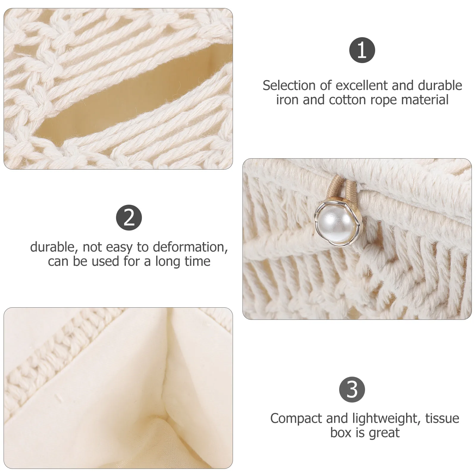 

Cotton Rope Woven Box Hand-Woven Iron Frame Napkin Holder Storage Case For Home Bedroom Desktop Decorative Reusable