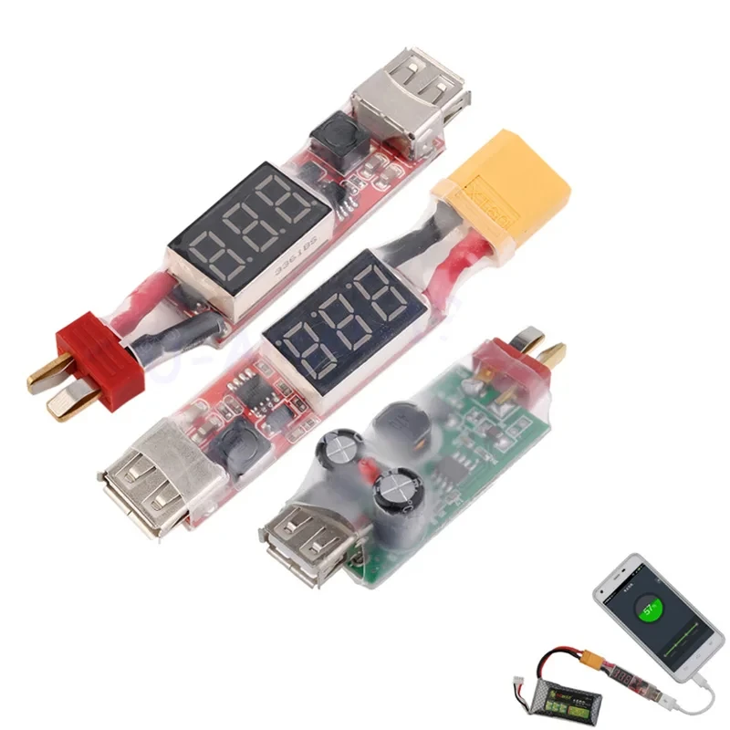 

2S-6S Lithium Battery Charger Converter T-Plug XT60 Plug With Voltage Display ​Output 5V-2A for iphone Ipad HTC