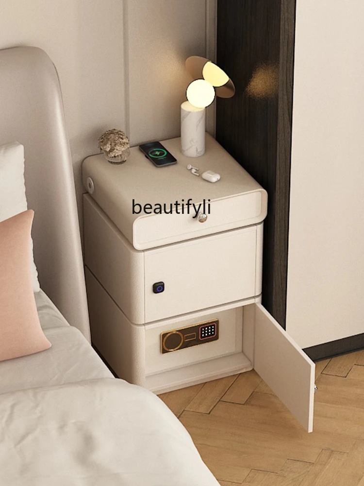 Light Cream Style Heightened Bedside All-in-One Cabinet High Rotatable Anti-Theft Bedside Chest of Drawers with Lock 70cm