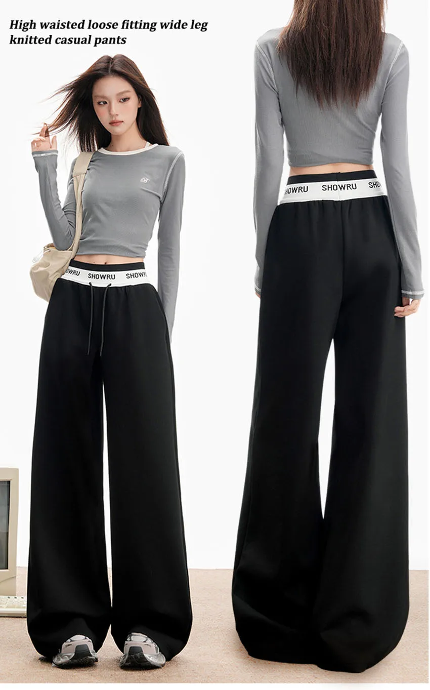 

Женские модные брюки с высокой талией, свободные женские широкие брюки, однотонные повседневные женские брюки, осенняя повседневная одежда