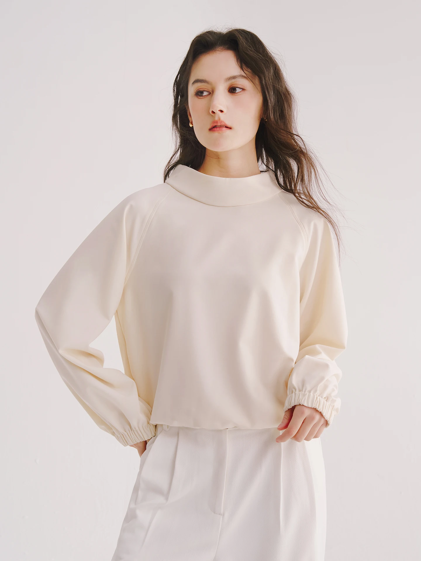 

next Wed Commute Sle Semi-High Collar Pure Color irt Window id Pattern Slim Fit Long Sve Women's Faion