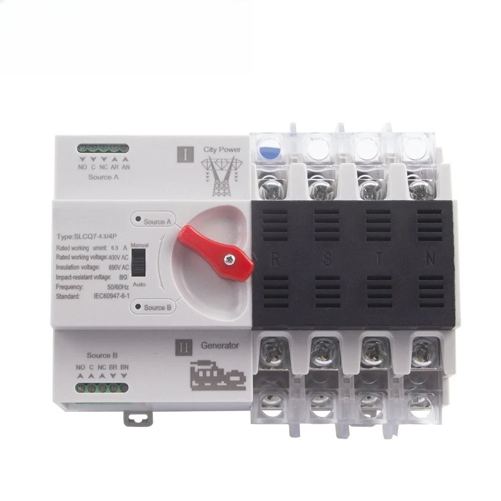 63A 100A 4P ATS Dual Power Automatic Transfer Switch Module Generator Circuit Breaker for Electrical Power Switching System