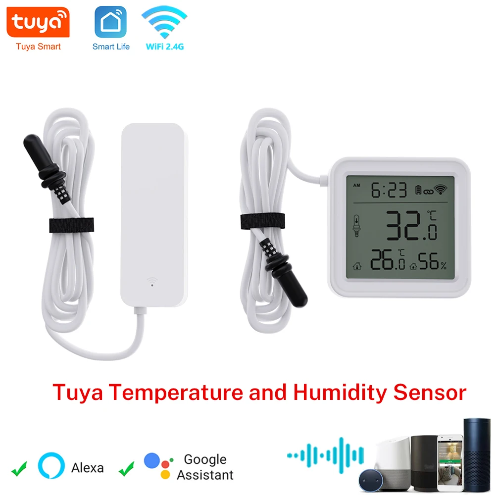 Tuya WiFi Temperature Humidity Sensor With External Probe for Smart Home Hygrometer APP Monitoring For Plants Aquarium Winery