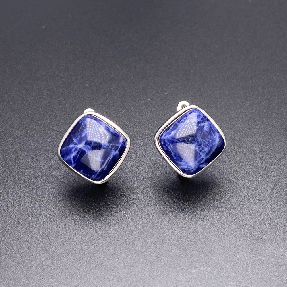 NONE Eleganter natürlicher Larimar-Ohrring aus Sterlingsilber, Lapis-Malachit, Aquamarin-Sodalith-Edelstein, 10 mm, für Damen, Party-Geschenk 6