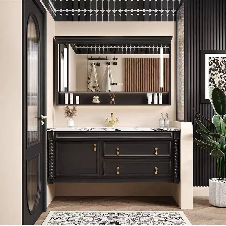 New 2026 french oak bathroom vanity set - integrated ceramic wall cabinet & bathroom sink