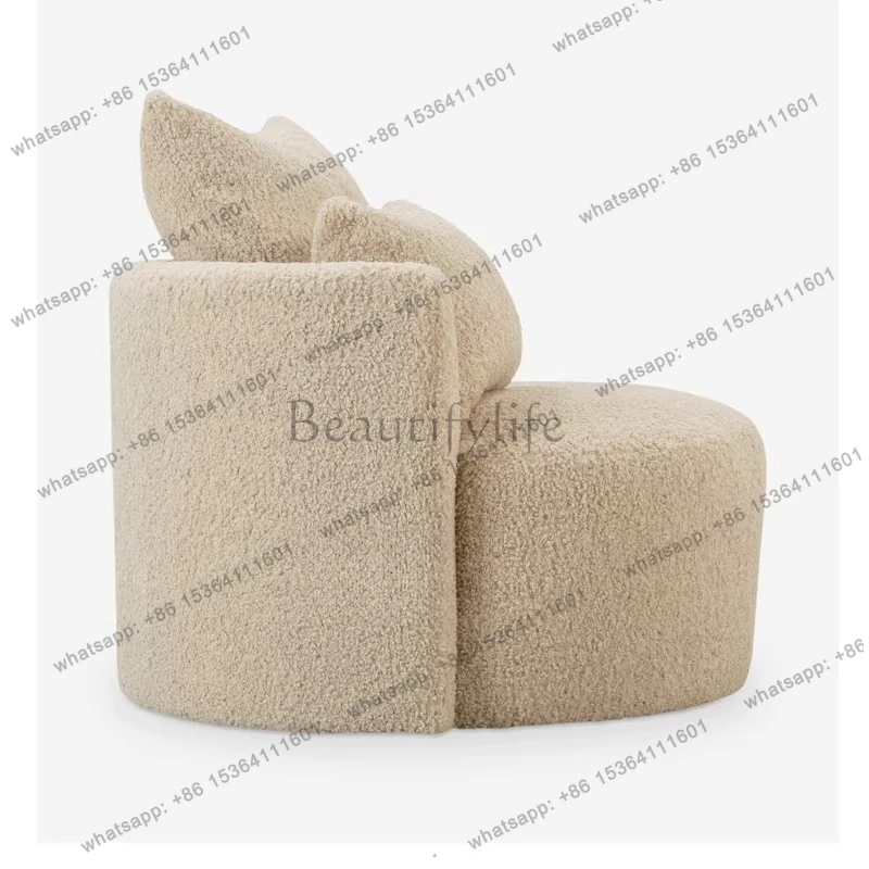 Nordic Curved Lamb Fleece Single Sofa Chair French Medieval Round Reception Chair