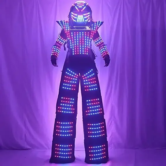 Traje robô roupa terno com máscara capacete terno luminoso jaqueta capacete para festa de dança boate