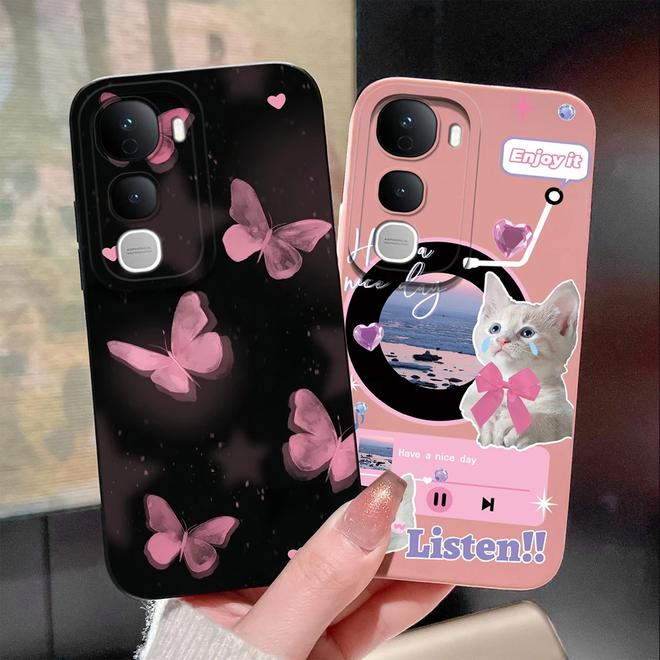 حافظة لهاتف Vivo Y400 Pro 4G 5G غطاء حماية كامل من السيليكون السائل الناعم على شكل قطة كرتونية لطيفة لهاتف VivoY400 Fundas VivoY400Pro Coque #4