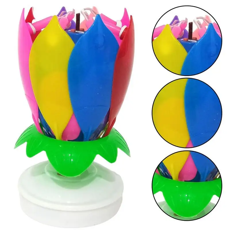 Lotus Candle Birthday Lotus Rotating Birthday Candle Singing Candle-Powered Spinning Cake Topper Reusable Birthday Candle Fits