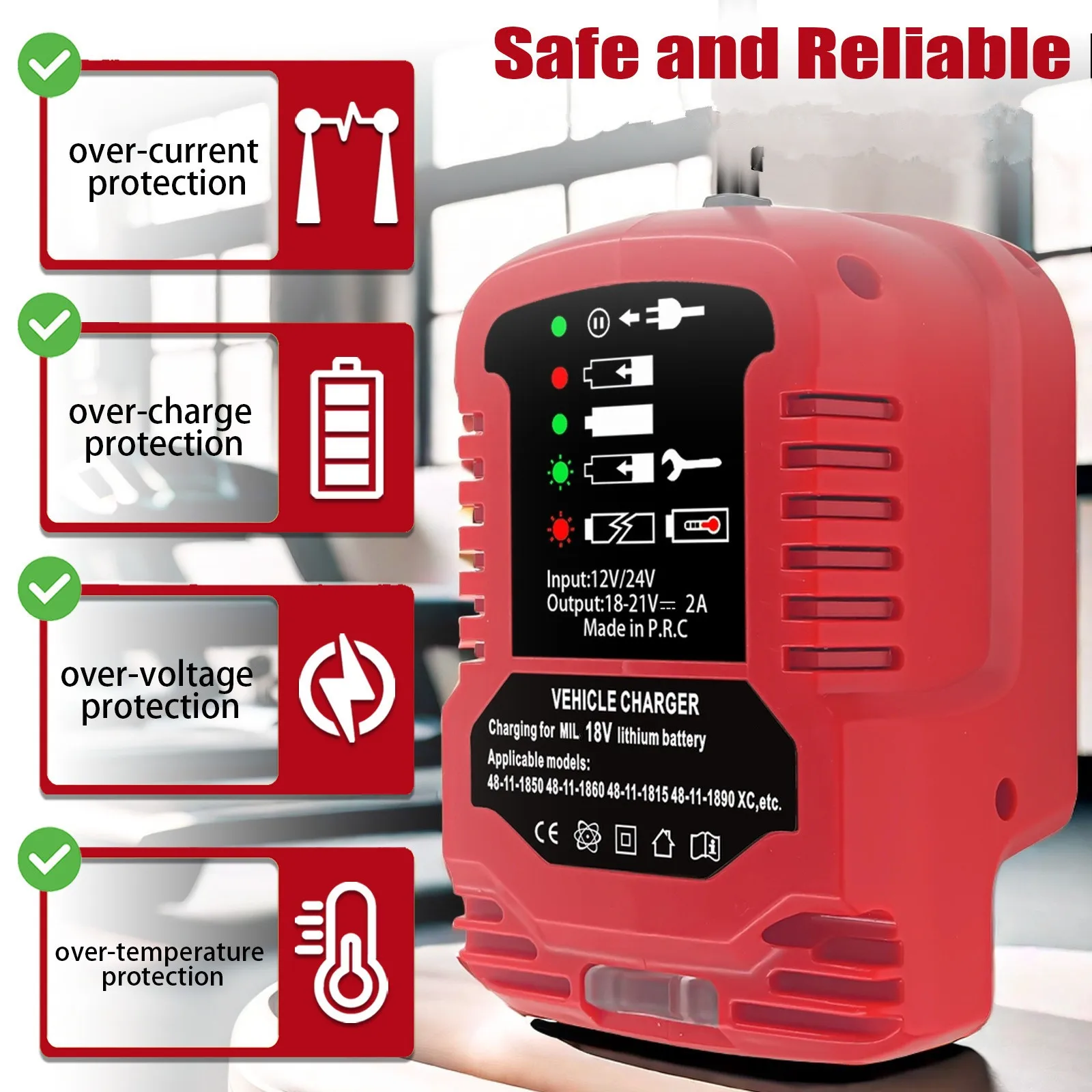 

Mini Vehicle Charge Car Charger for Milwaukee 48-11-2401, 48-11-2402 18V Li-ion Battery charger Use on Car 12V/24V High quality