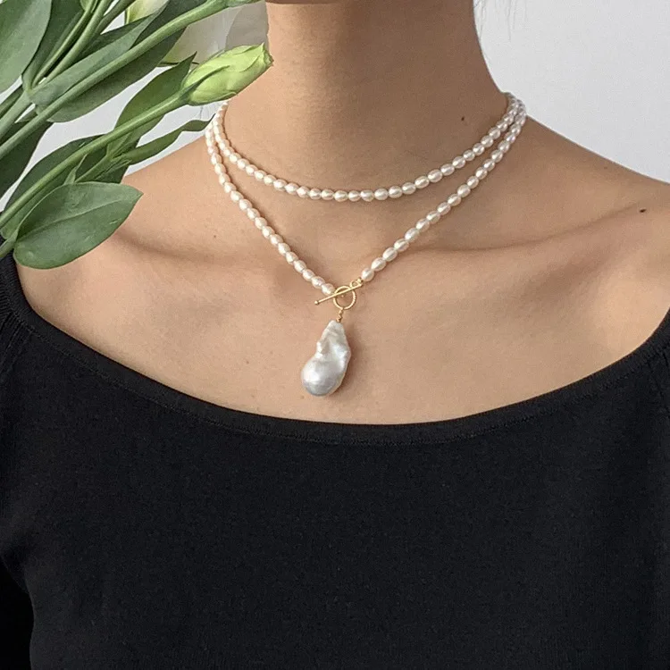 Long Size  Real Natural Frewater Baroque Pearl Chain Necklace Women Jewelry Punk Designer Runway Gown Boho Japan Korean