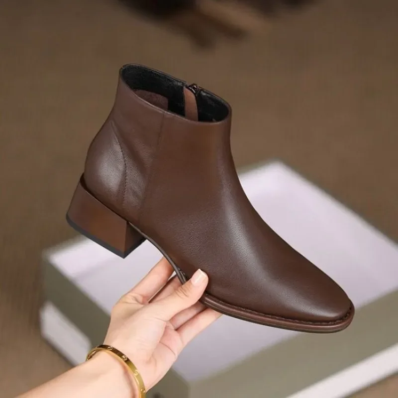 Women Ankle Boots Thick Heels Short Boot Fashion Winter Shoes Women Ins Autumn Daily Office Lady Footwear Size 34-40