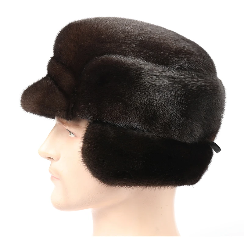 Real Mink Fur Hat For Men Whole Mink Fur Hat Winter Natural Fur Hat For Father Winter Thickened Genuine Mink Fur Bomber Hats