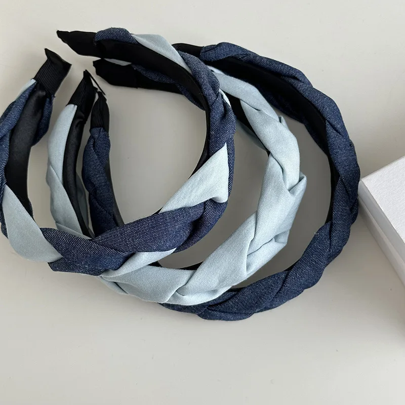 Neue Kopf bedeckung Denim Twisted Stirnband breites Kreuz geflochtene Haar bänder Stoff Haars eil süße Vintage Frauen Haarschmuck