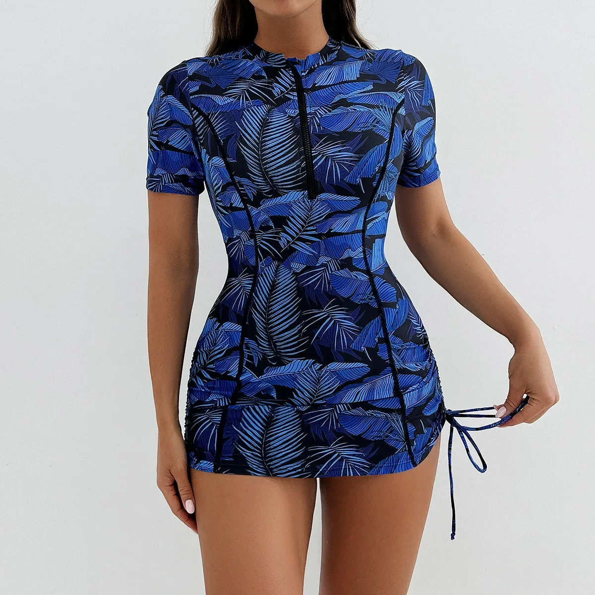2025 New Tankini Women Swimsuit Tropical Print Two-Piece Suits Short Sleeve Swimwear Summer Dress Beachwear Female Bathing Suit