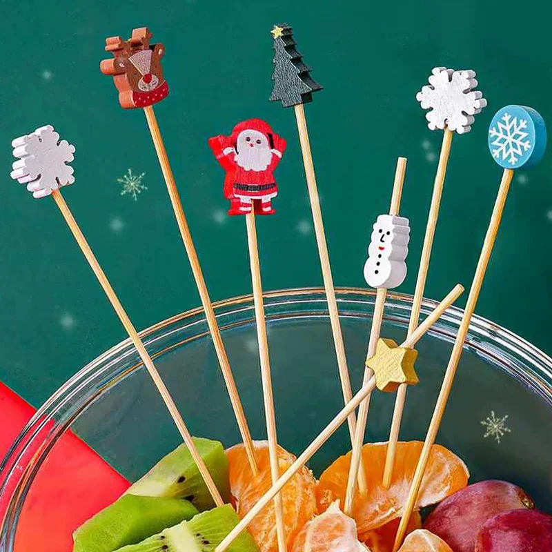 

Christmas And New Year Disposable Fruit Sticks Fruit Forks Creative Art Toothpicks (100 Sticks Per Pack)