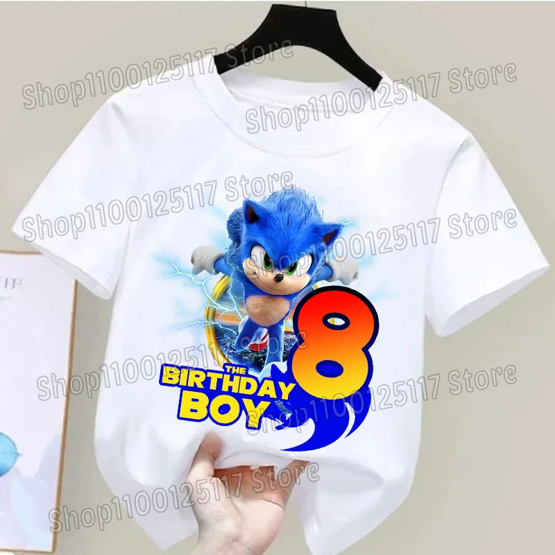 เสื้อยืดแขนสั้นลายโซนิค หมายเลข 1-9 เสื้อยืดพิมพ์ลายสำหรับเด็กผู้ชาย ของใช้ในงานวันเกิด เสื้อผ้าสีขาว สีดำ ผ้าฝ้าย ระบายอากาศได้ดี