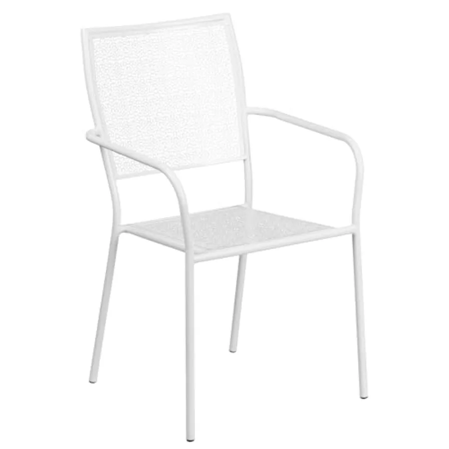 

Commercial Grade White Indoor-Outdoor Steel Patio Arm Chair with Square Back