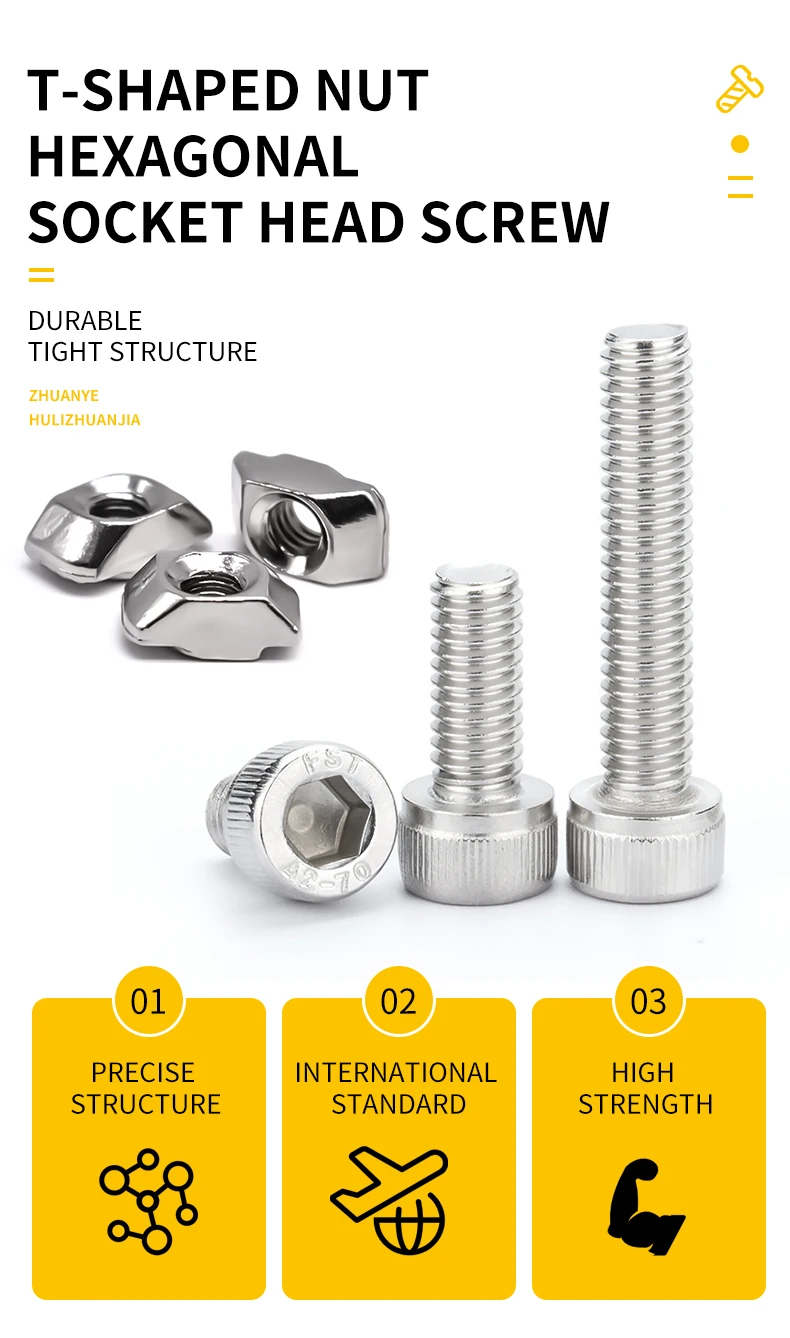 T-Nutensteckset mit Schrauben, M3 M4 M5 M6 Hammerkopf für 2020 3030 4040 Aluminiumprofil – Sechskantschrauben-Sortimentsset – Detail 2