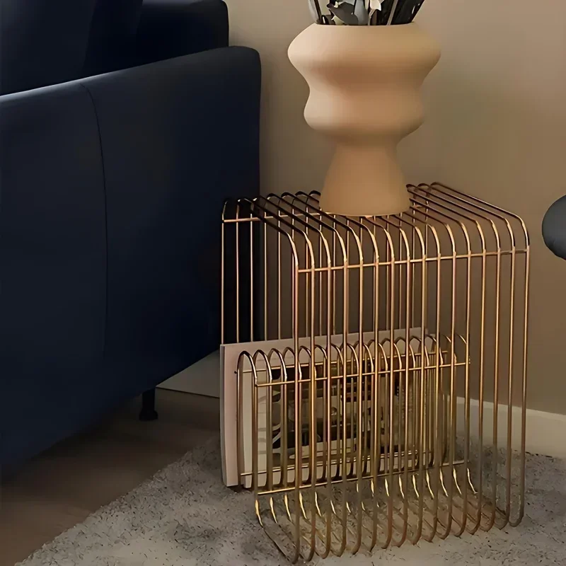 طاولة القهوة المعدنية الاسكندنافية الحديثة أثاث غرفة المعيشة طاولة جانبية أنيقة تخزين بسيط للمجلات والكتب #2