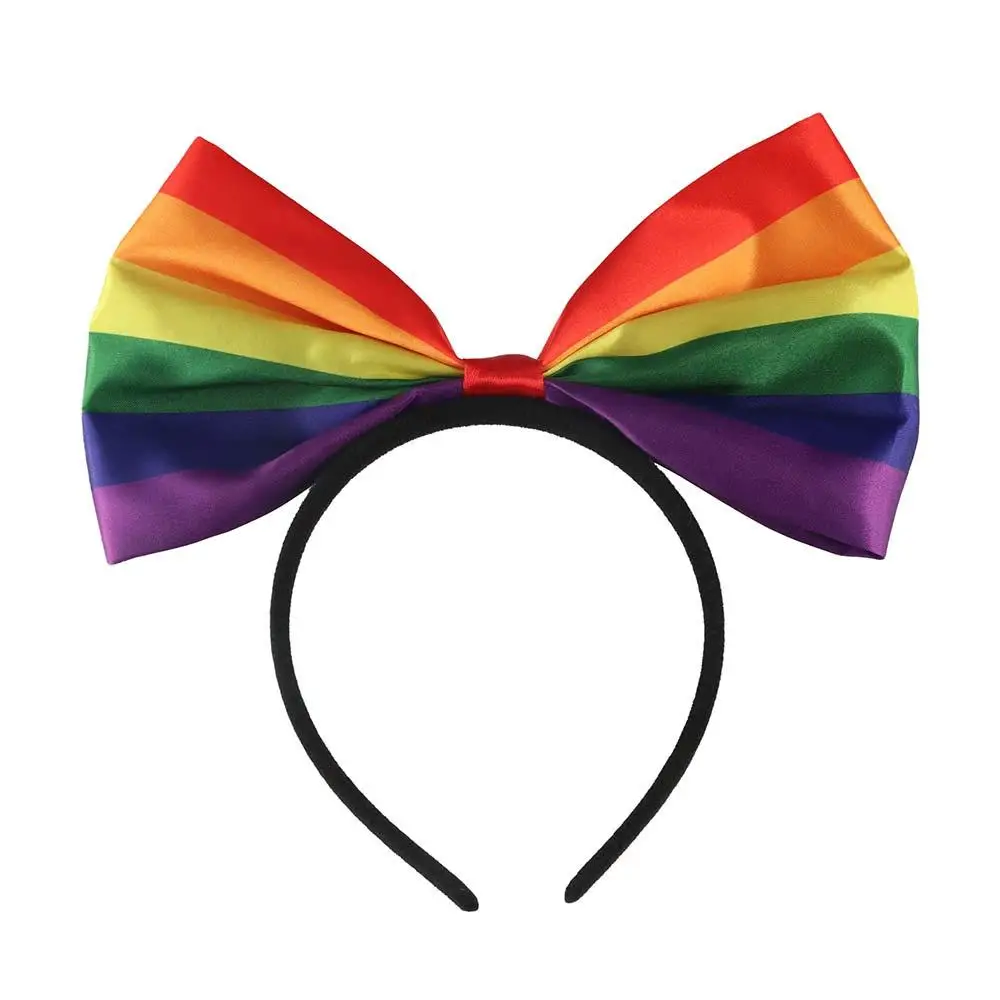 

Colorful Rainbow Bowknot Hair Hoop Beautiful Pride Day Rainbow Bow Headband Durable Fabric Art Party Head Hoop Women Girls