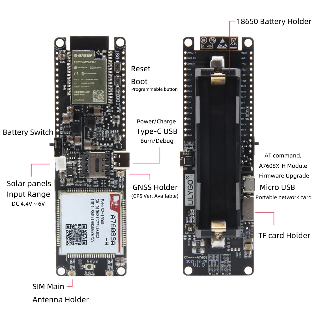 LILYGO® T-SIM A7608E-H A7608SA-H ESP32 LTE Cat 4 High Speed 4G Network GPS Antenna Wireless WiFi Bluetooth Development Board