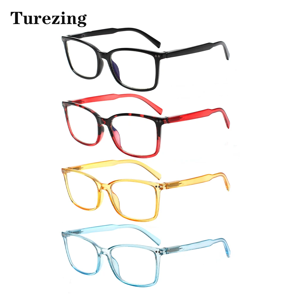 

Turezing 4 Pack HD Clear Lens Reading Glasses Spring Hinged Rectangular Frame Men Women Prescription Eyeglasses+0~+600