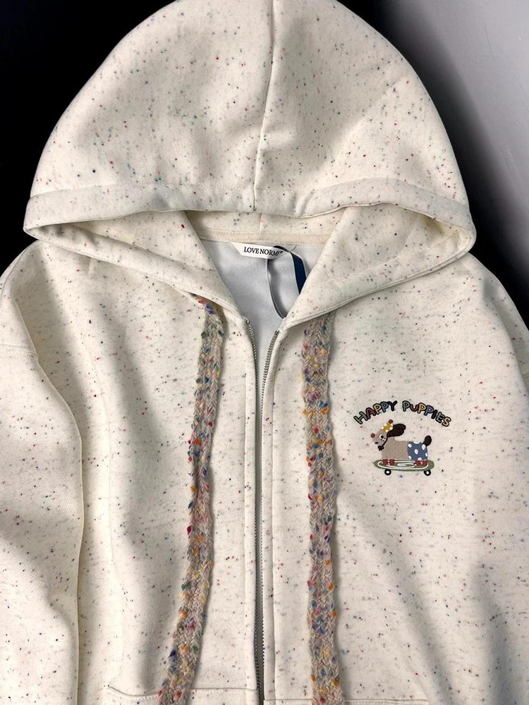 الكرتون التطريز نقطة هوديس المرأة فضفاضة لطيف نمط Preppy طويلة الأكمام الحلو البلوز الخريف Vintage الإناث اليابان Kawaii القمم