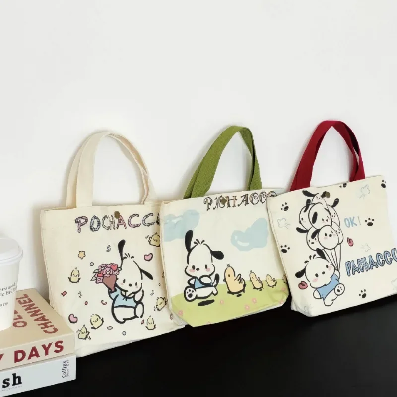 2024 New Sanrio Kuromi Storage Bag Cartoon Animation My Melody Pochacco Pattern Portable Canvas Student Casual Mini Handbag