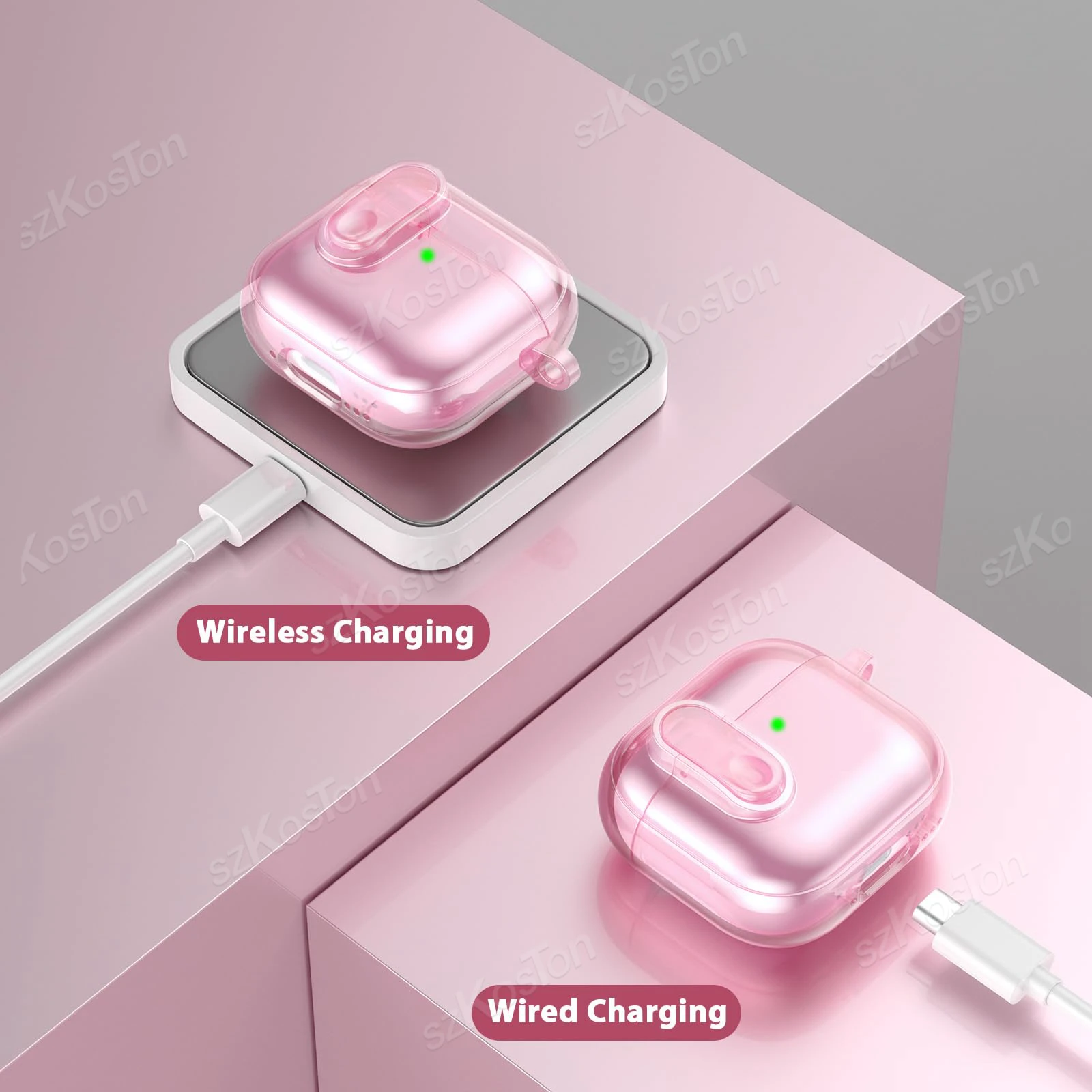 For AirPods 4 Safety Lock Soft TPU Transparency Protective Case with Women Cute Girl Bling Keychain for Air Pods 4 Accessories