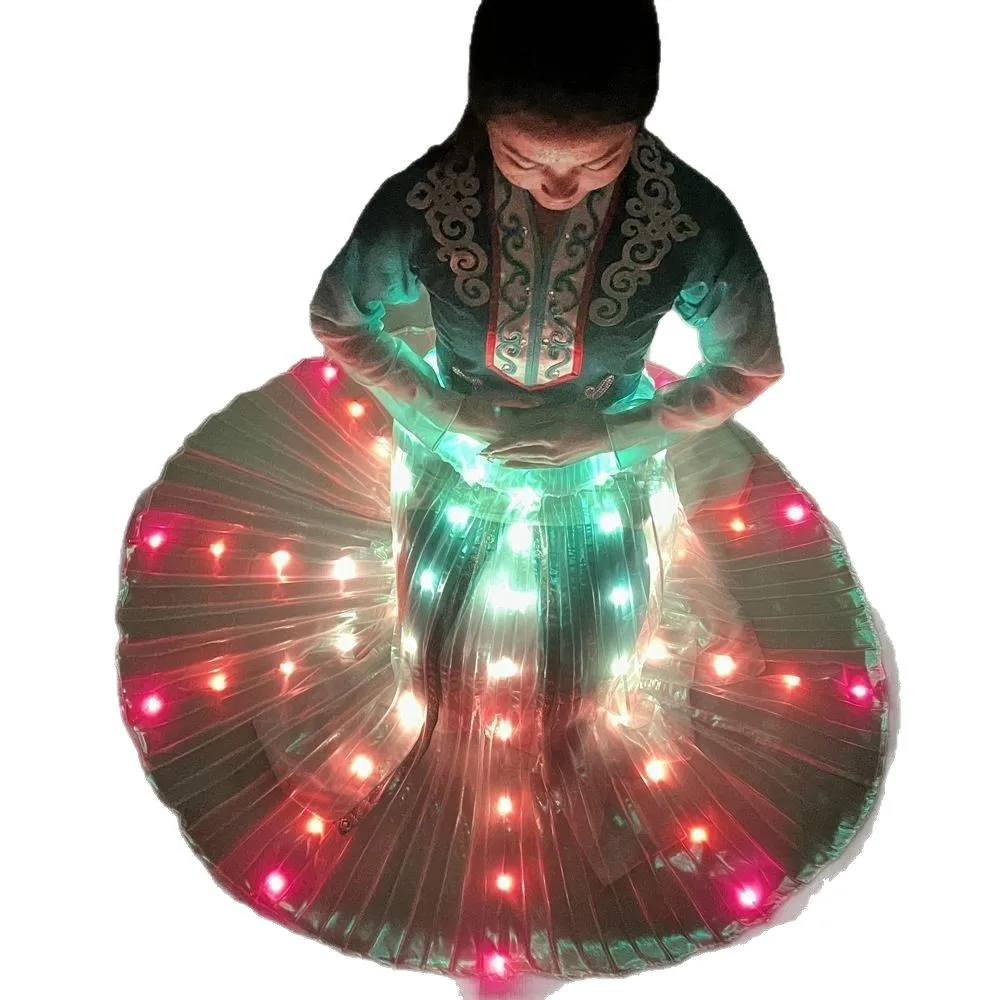 Accessori per la danza del ventre Gonna a LED Gonna con commutazione a colori multipli Luci a LED ricaricabili per la pratica delle spettacoli teatrali per adulti