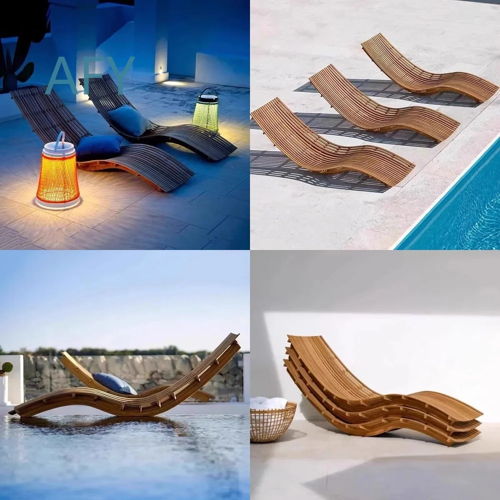 Outdoor Sun Lounger for Teak Outdoor Furniture for Hotel Villa Poolside Garden Patio Waterproof UV Resistant White Ash Solid